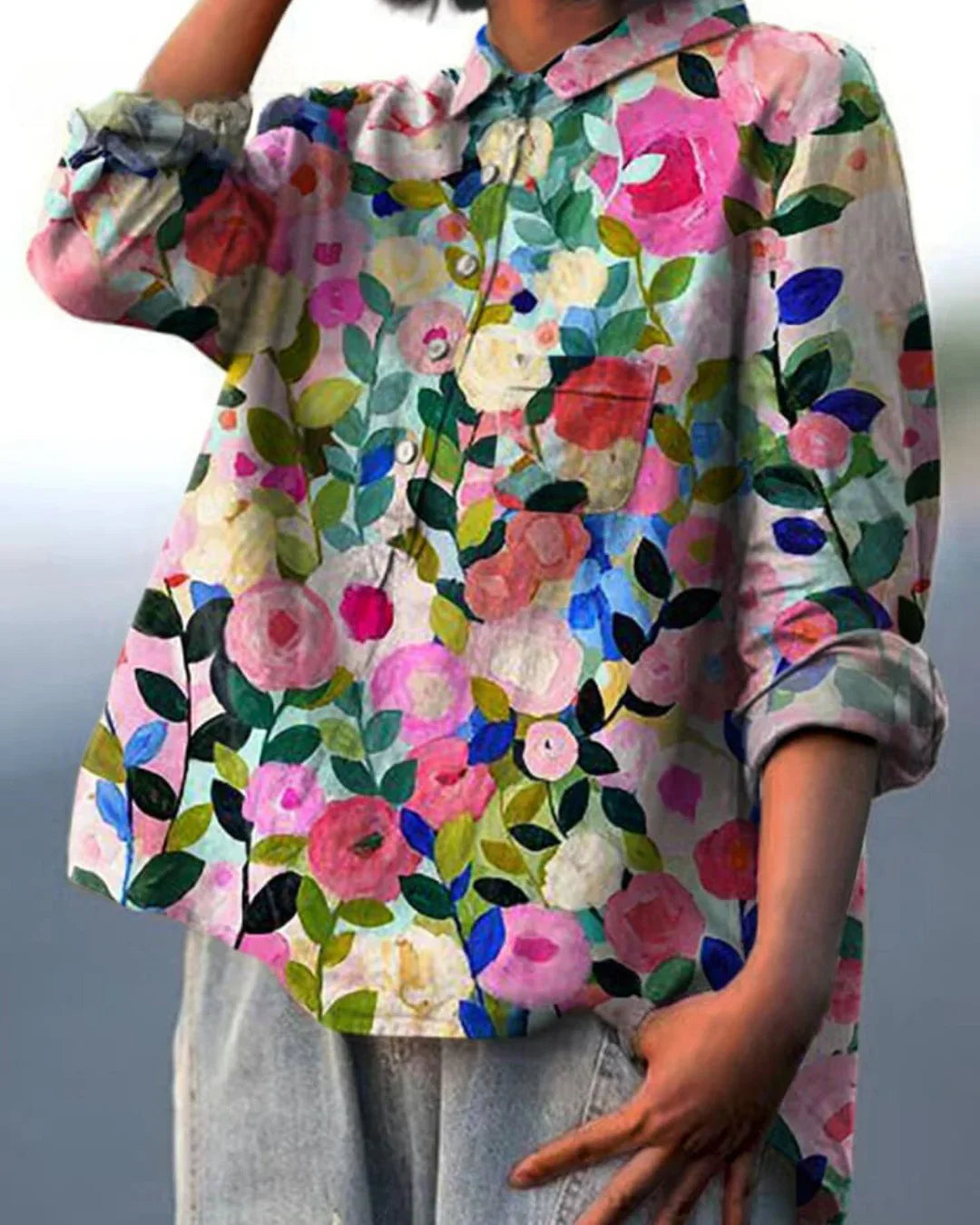 Marie | Cotton linnen blouse with floral print