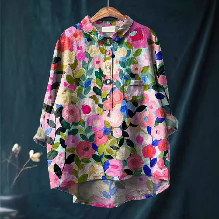 Marie | Cotton linnen blouse with floral print